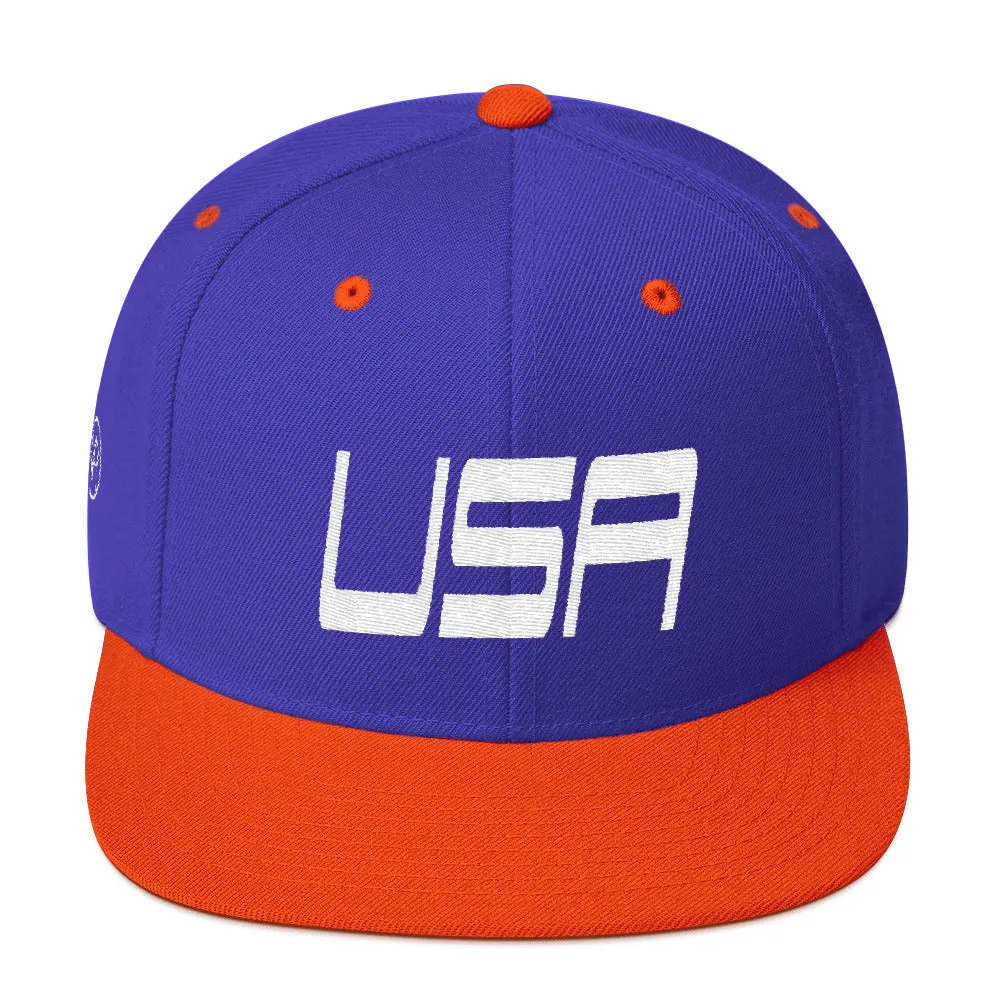 USA Designs - Embroidered Flat Brim, Snapback Hat - USA