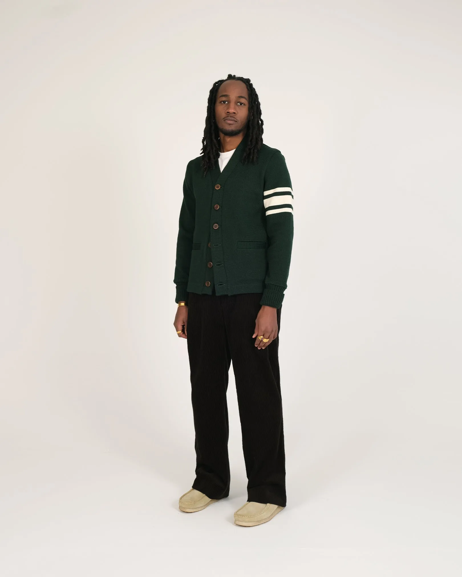 Varsity Cardigan - Pine Off White