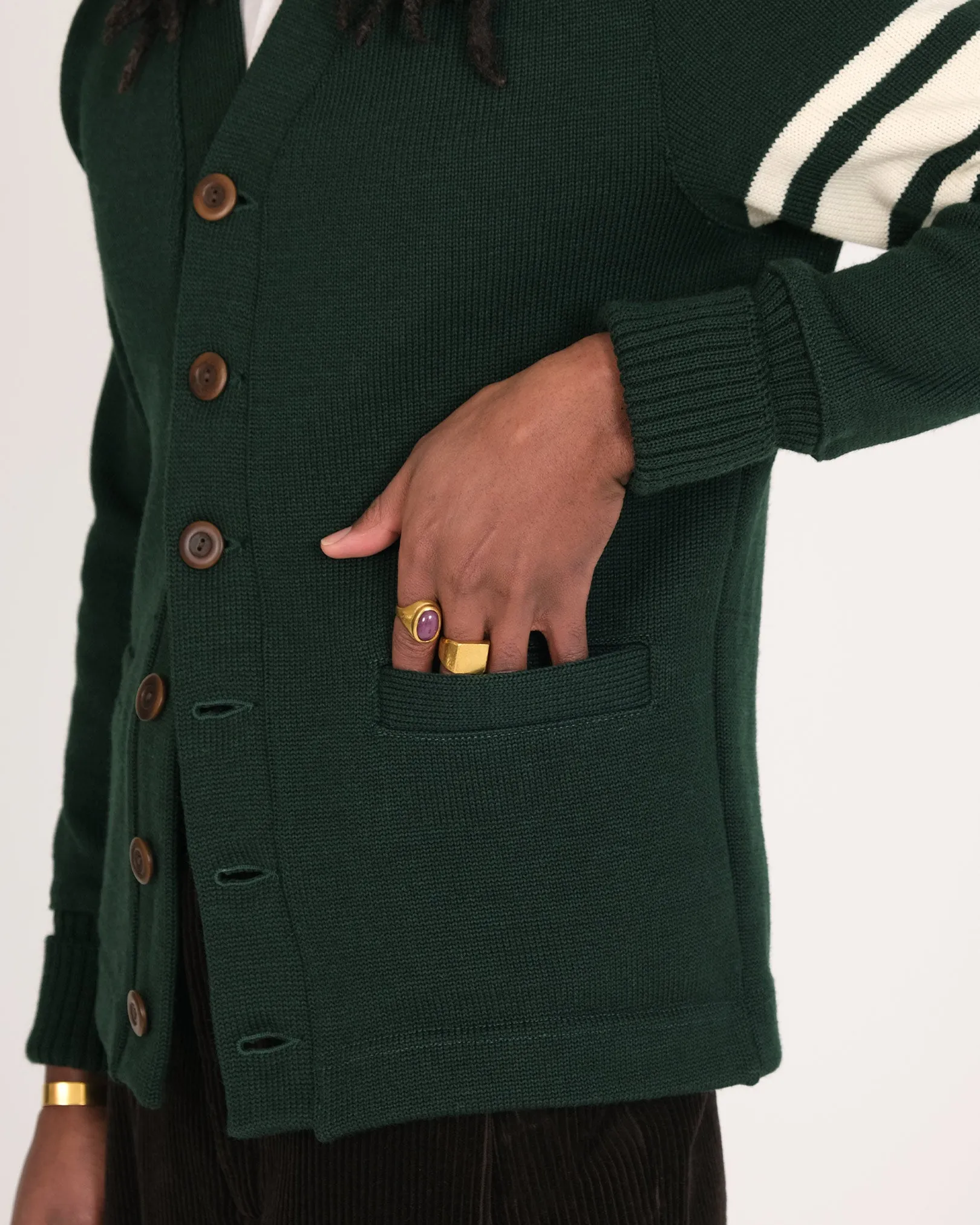 Varsity Cardigan - Pine Off White