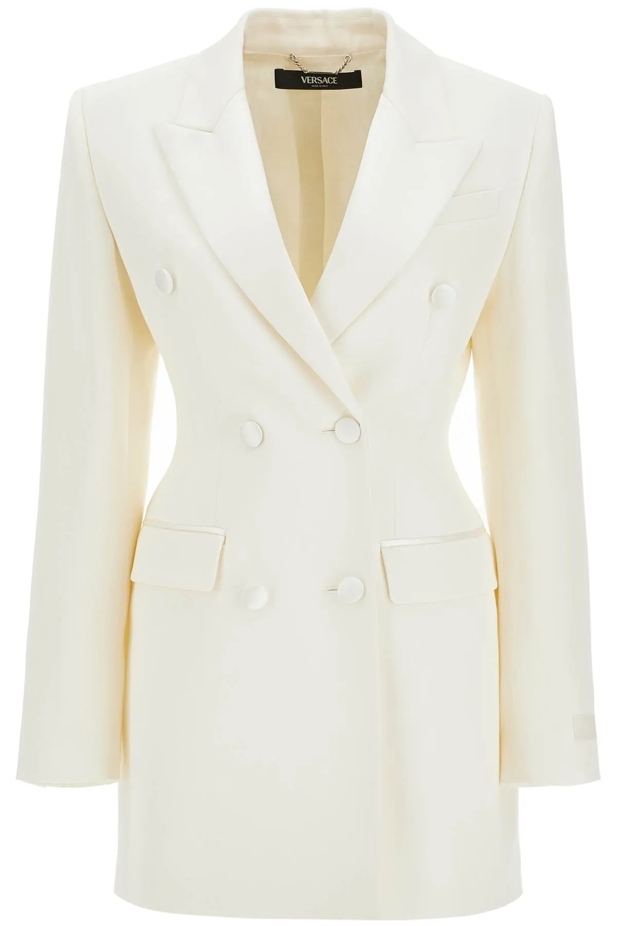 Versace Long Hourglass Smoking Jacket With A Long   White