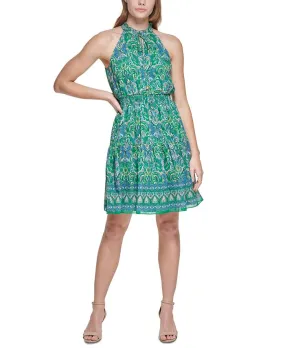 Vince Camuto Women's Printed Sleeveless Fit & Flare Dress Green Size 12