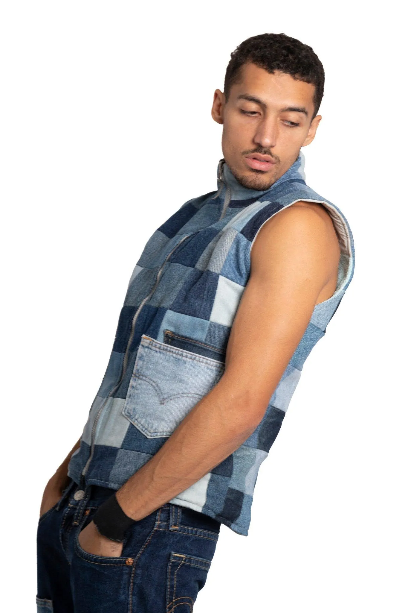 VT Rework: Reversible North Face Zip Up Denim Vest