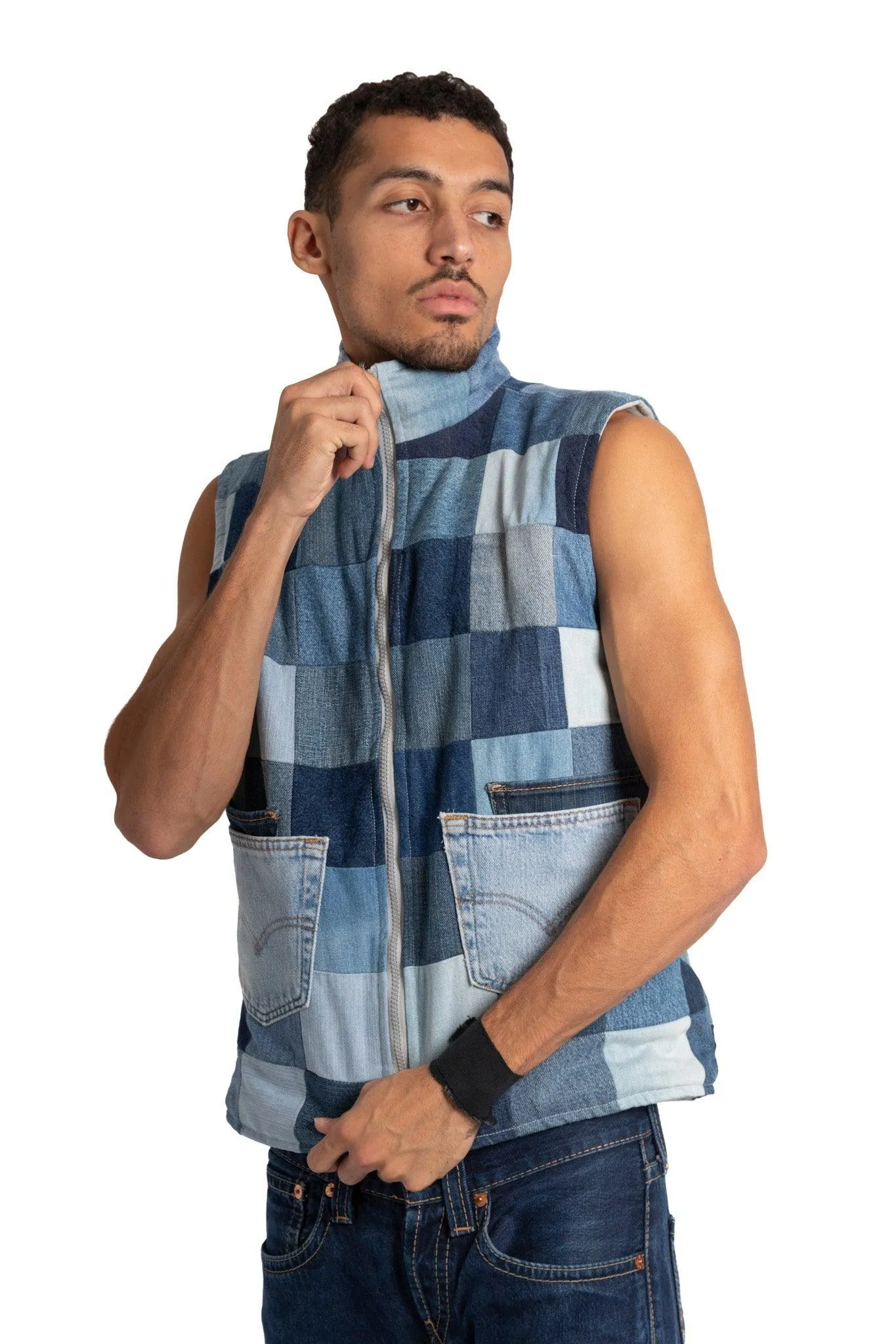 VT Rework: Reversible North Face Zip Up Denim Vest