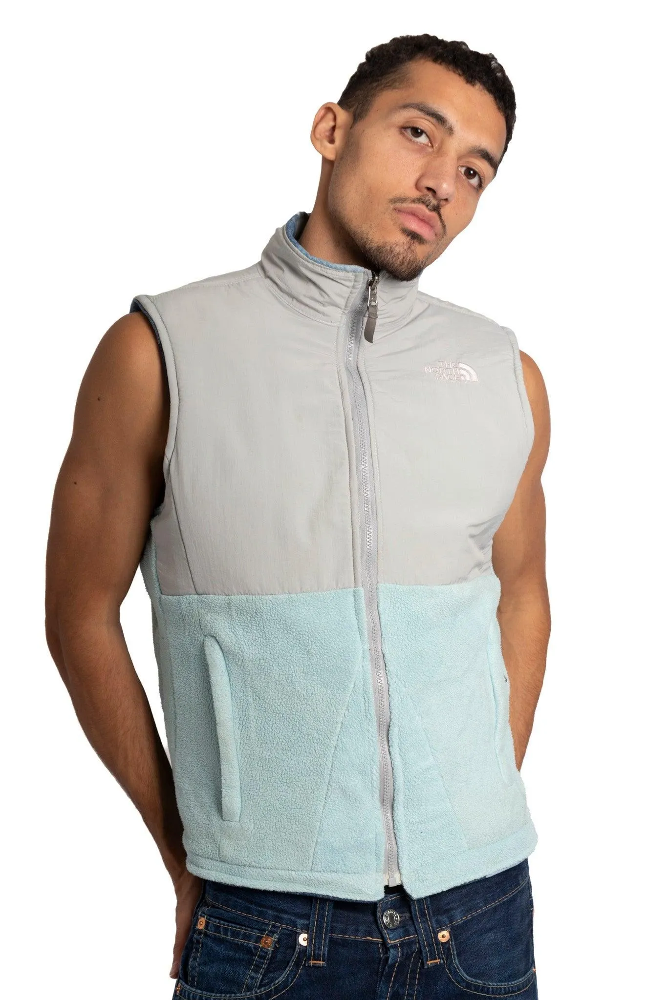 VT Rework: Reversible North Face Zip Up Denim Vest