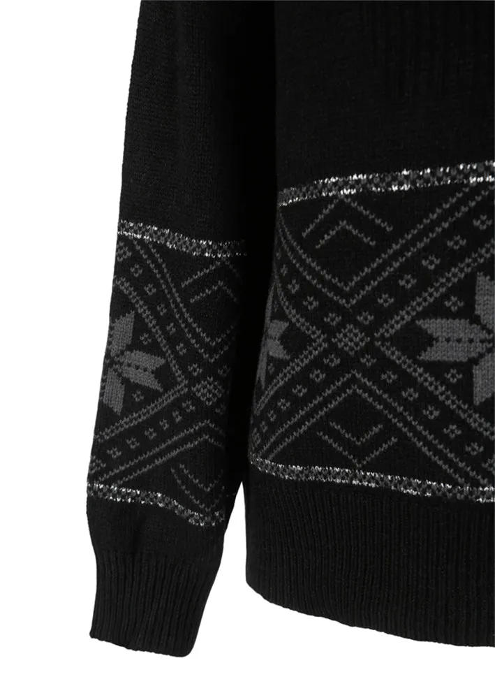 We Norwegians Snowflake Zip Up Cashmere Sweater - Black