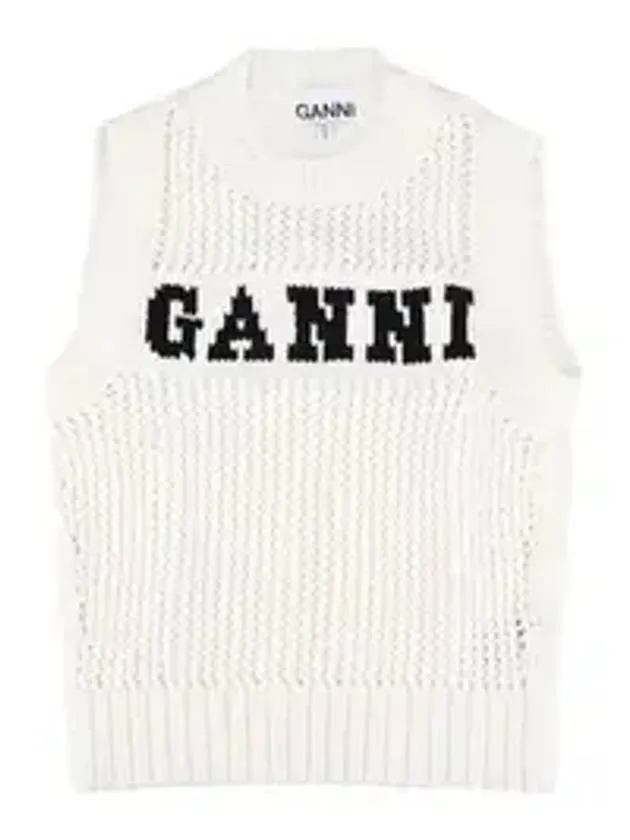 Women's Logo Cotton Rope Crop Knit Vest White