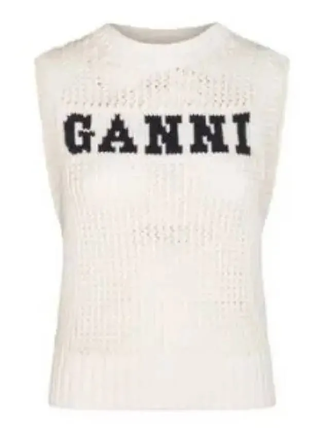 Women's Logo Cotton Rope Crop Knit Vest White