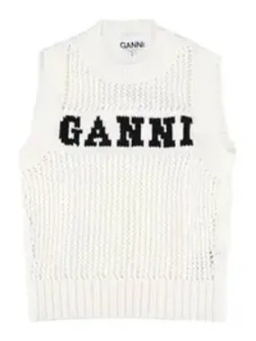 Women's Logo Cotton Rope Crop Knit Vest White