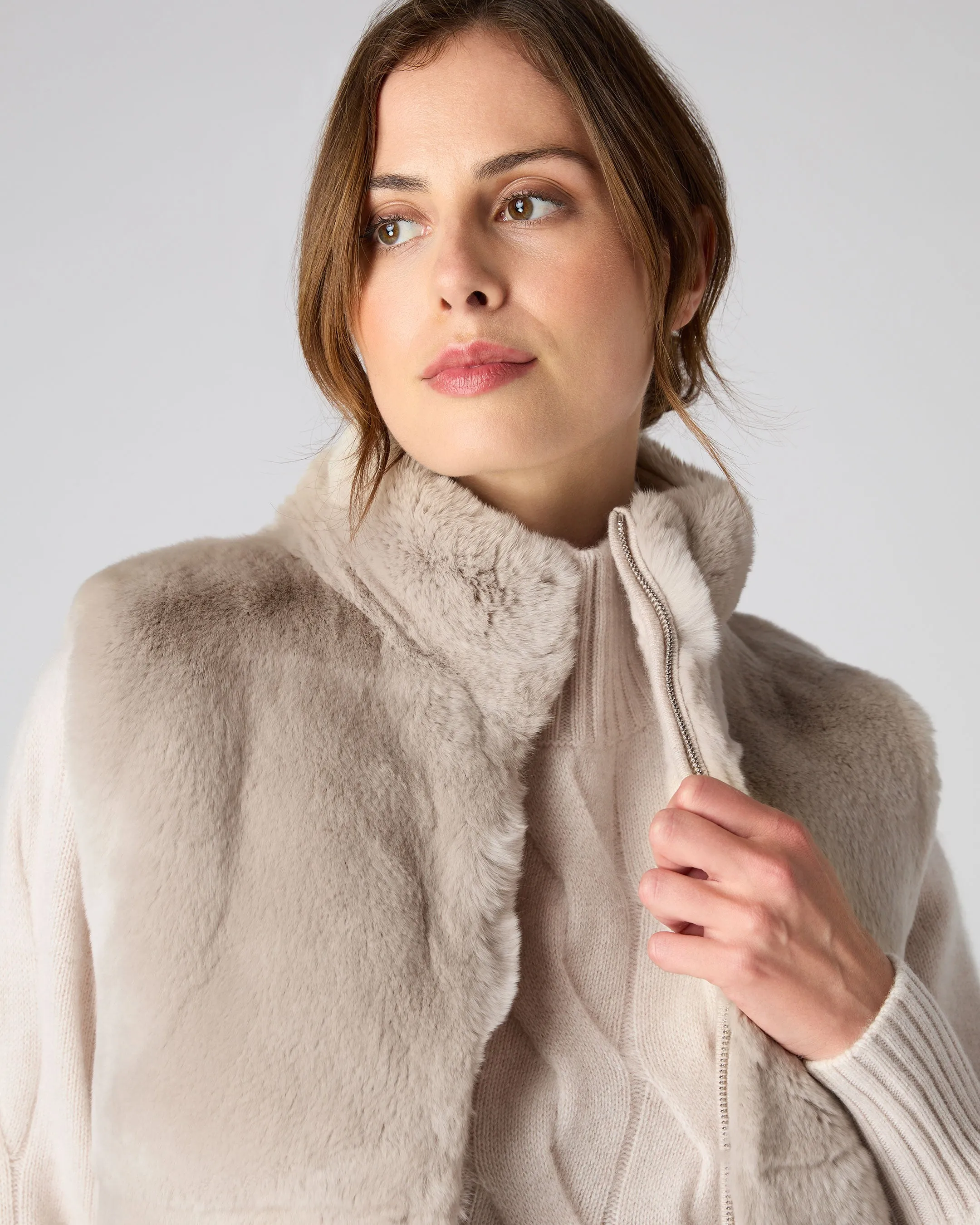 Women's Robyn Fur Lined Cashmere Gilet Heather Beige Brown