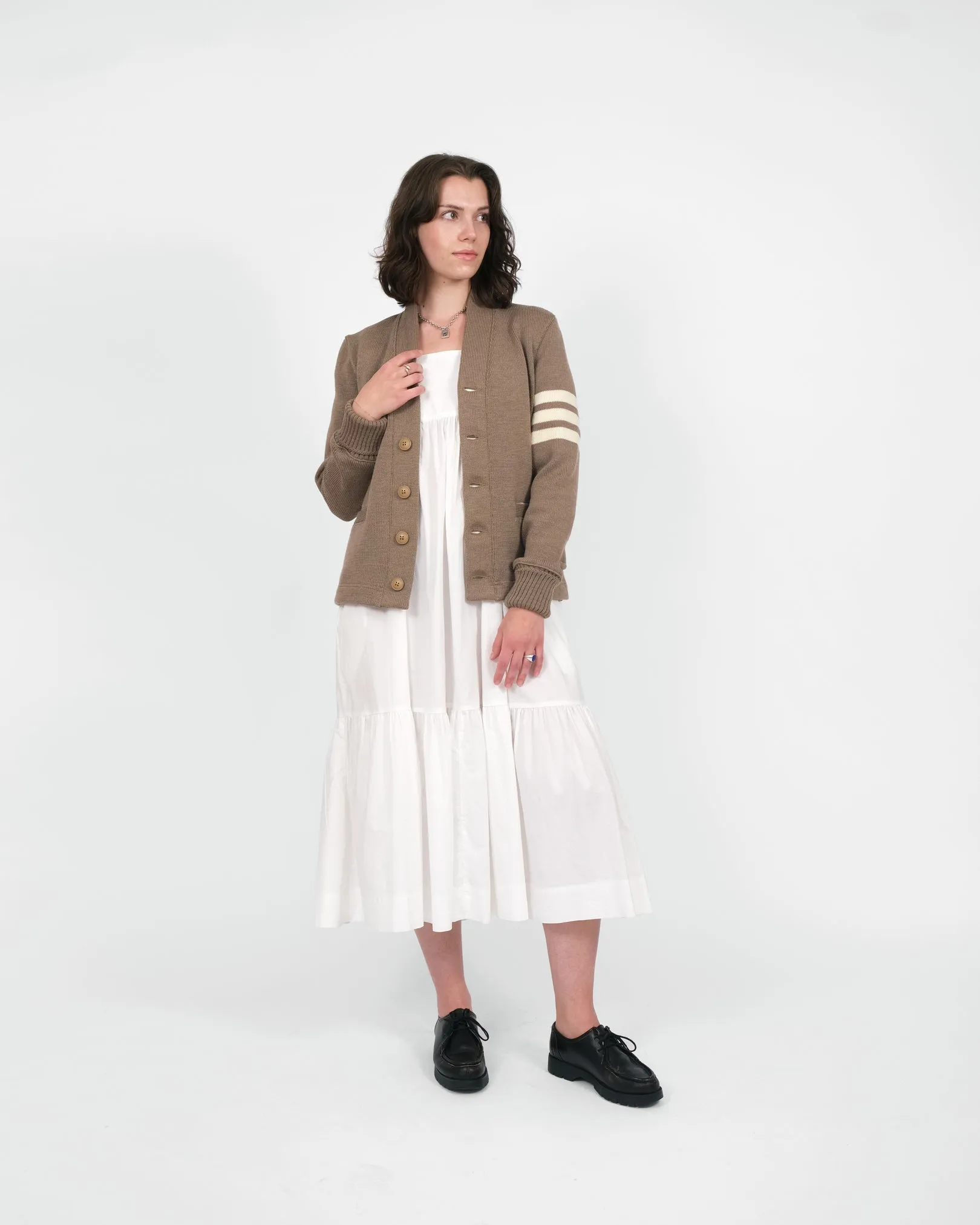 Women's Varsity Cardigan - Café / Off-White