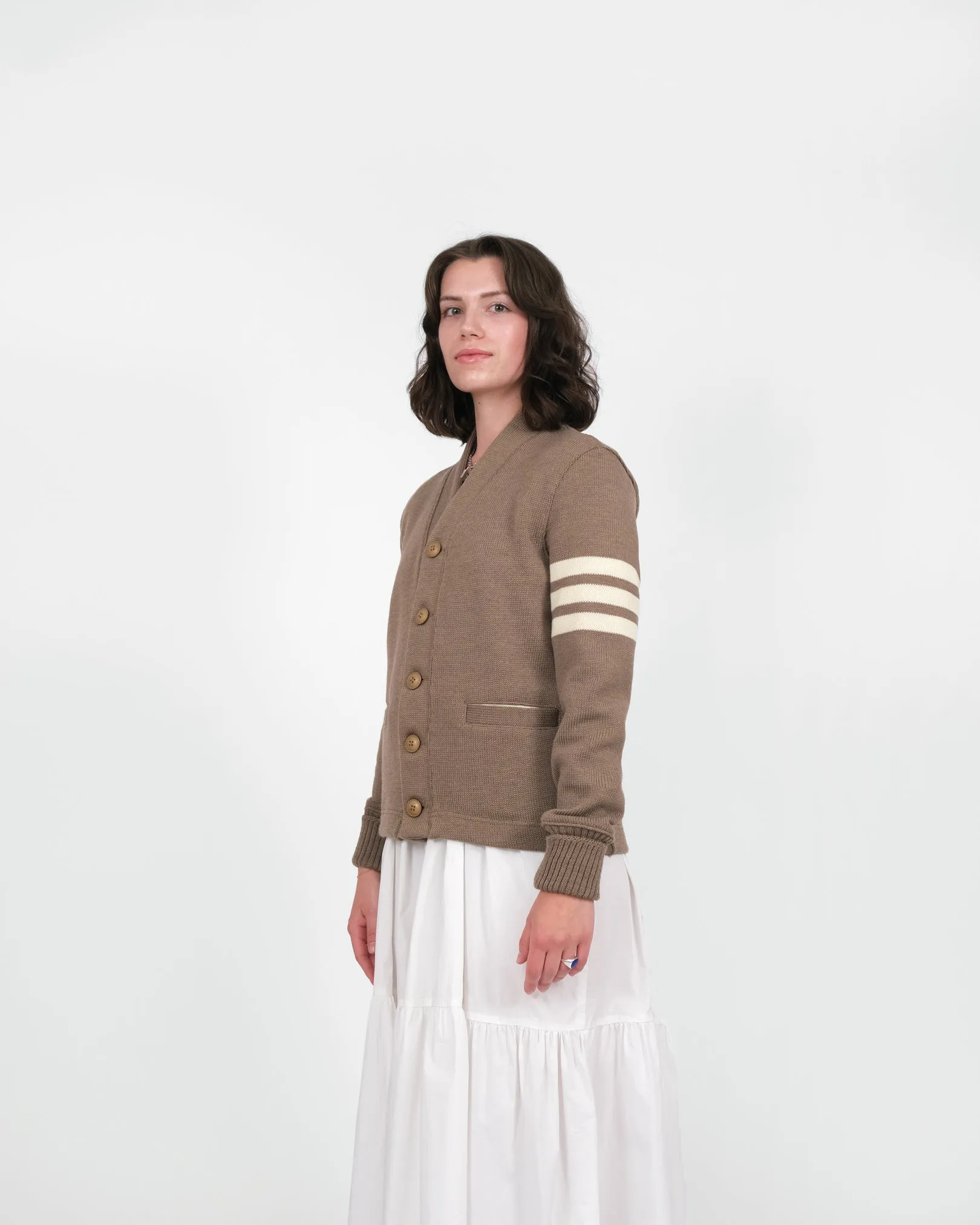 Women's Varsity Cardigan - Café / Off-White