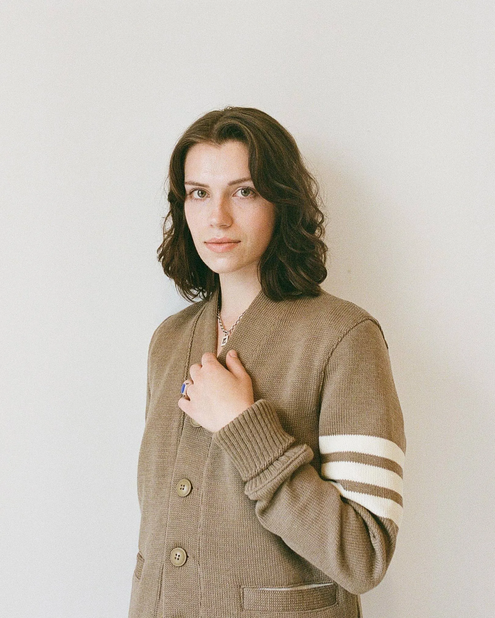 Women's Varsity Cardigan - Café / Off-White