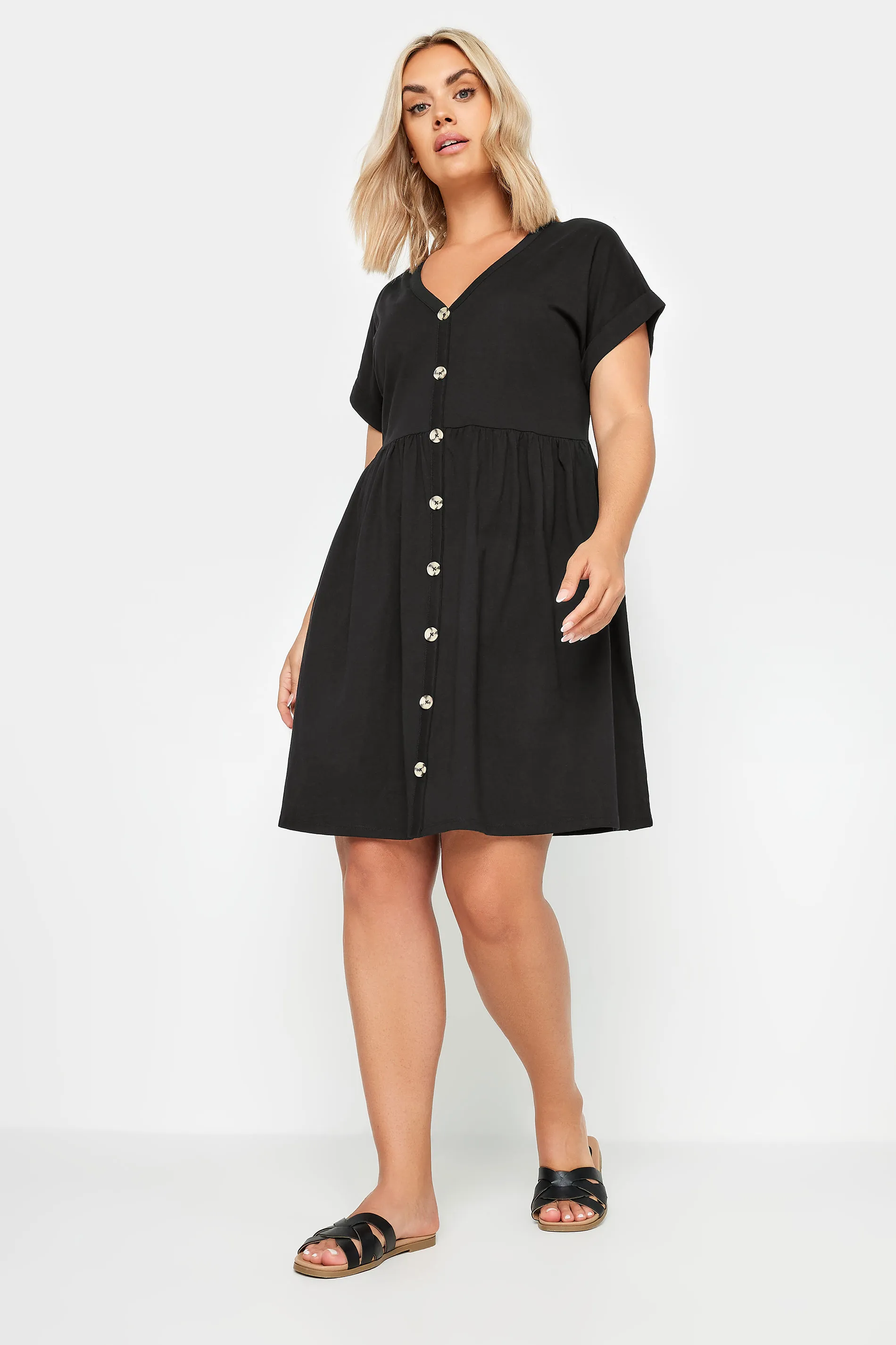 YOURS Curve Black Button Front Smock Dress