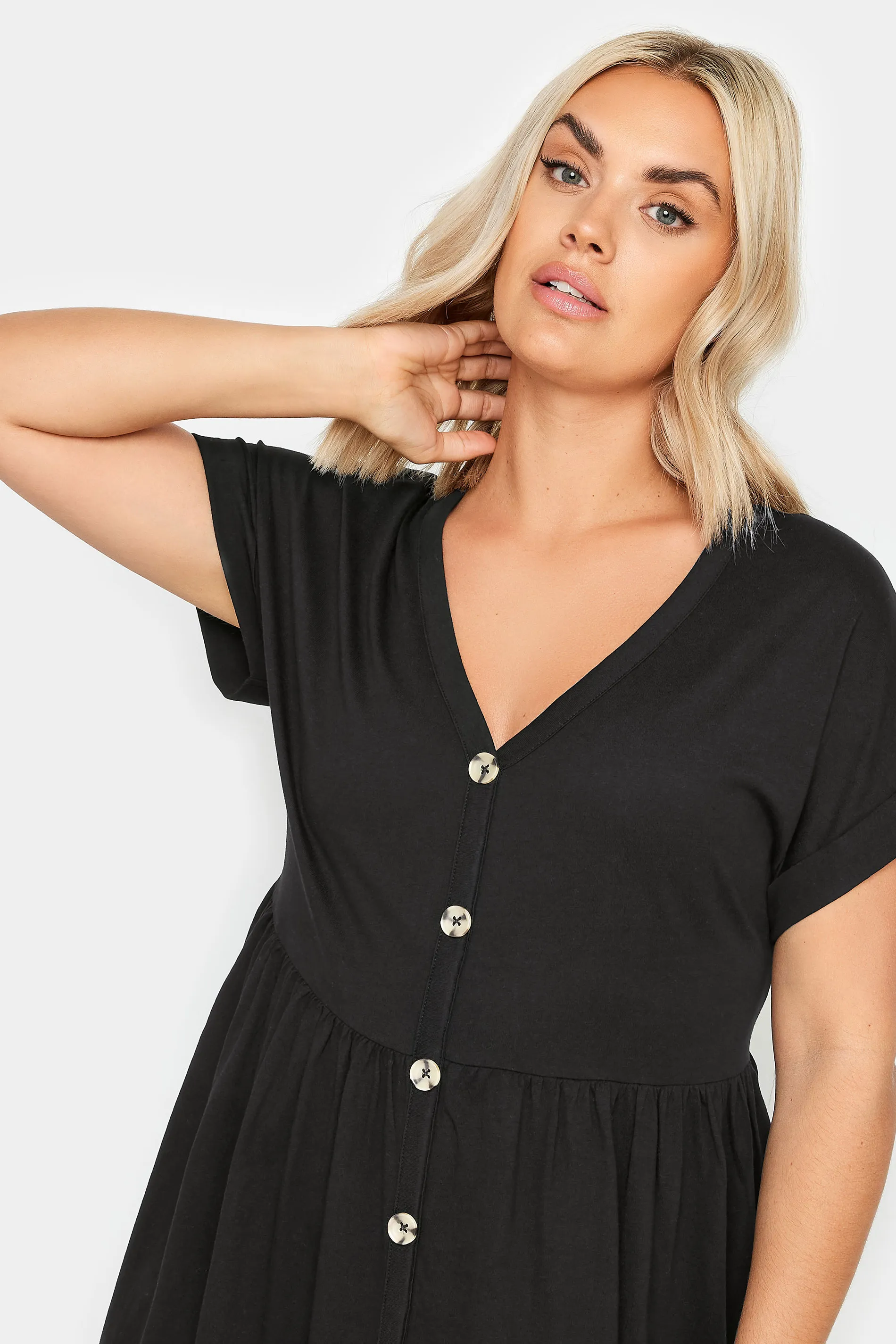 YOURS Curve Black Button Front Smock Dress