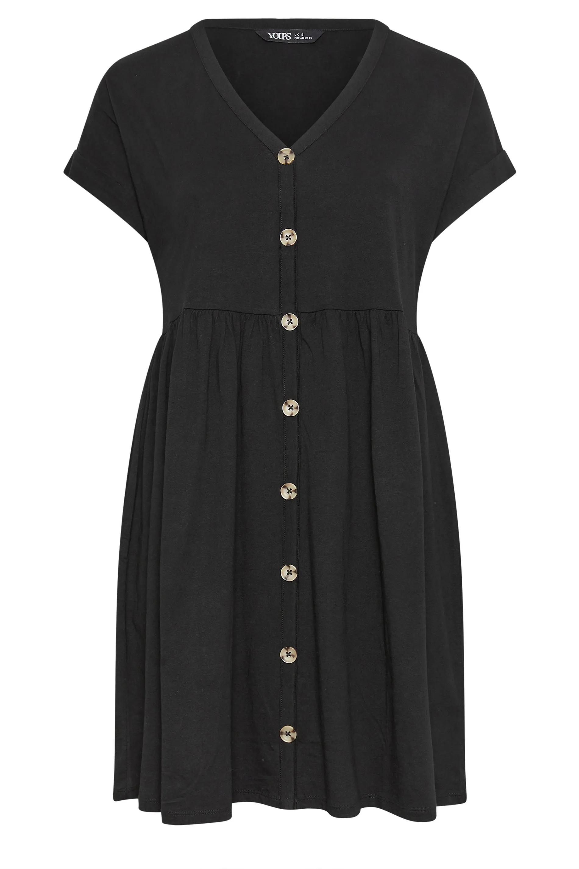 YOURS Curve Black Button Front Smock Dress