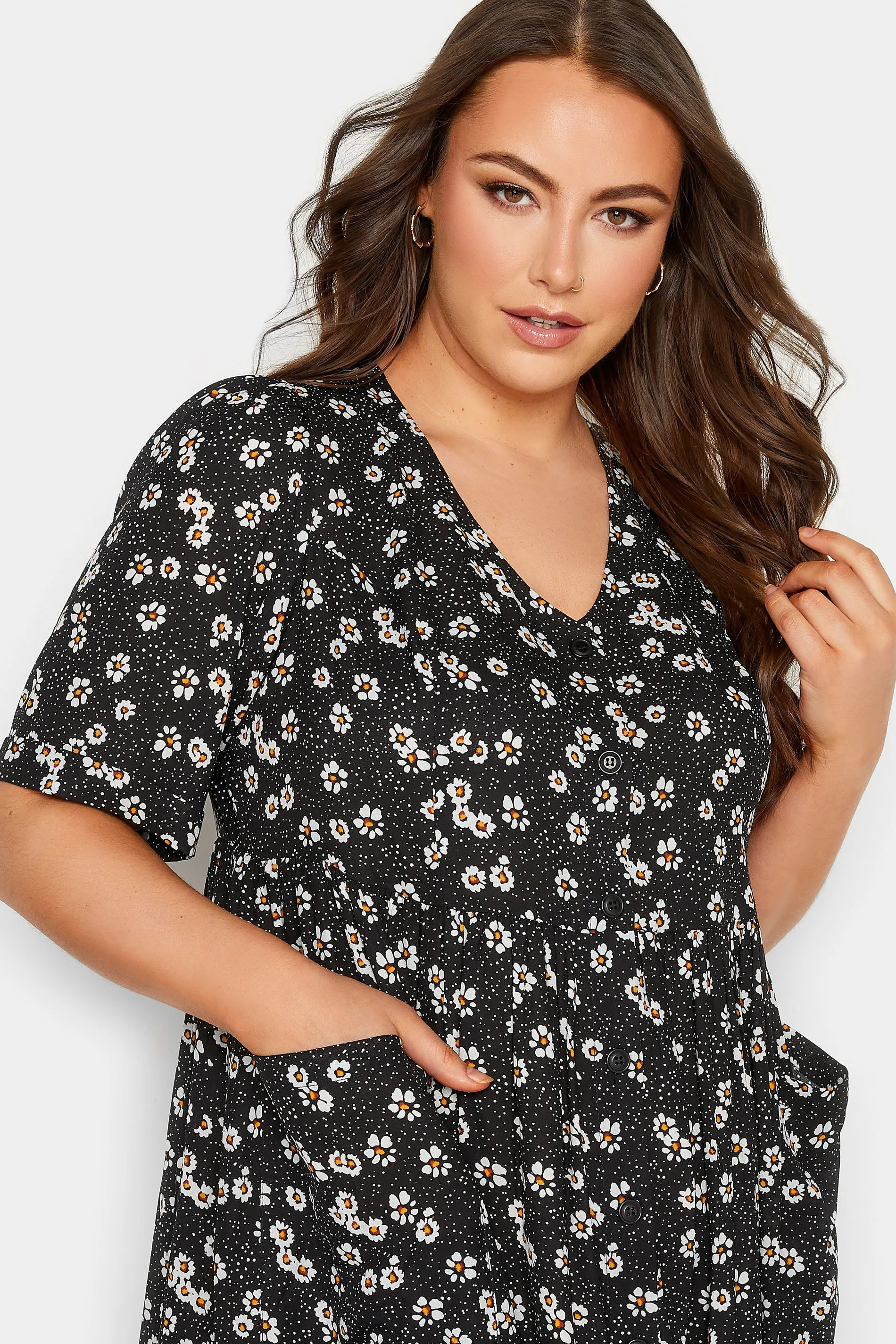 YOURS Curve Black Daisy Print Smock Dress