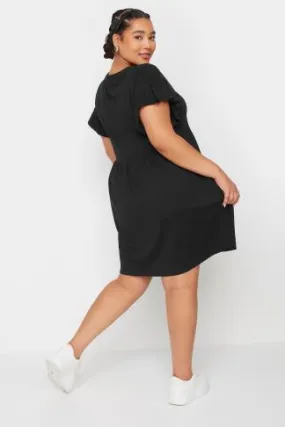 YOURS Curve Black Frill Sleeve Smock Tunic Dress