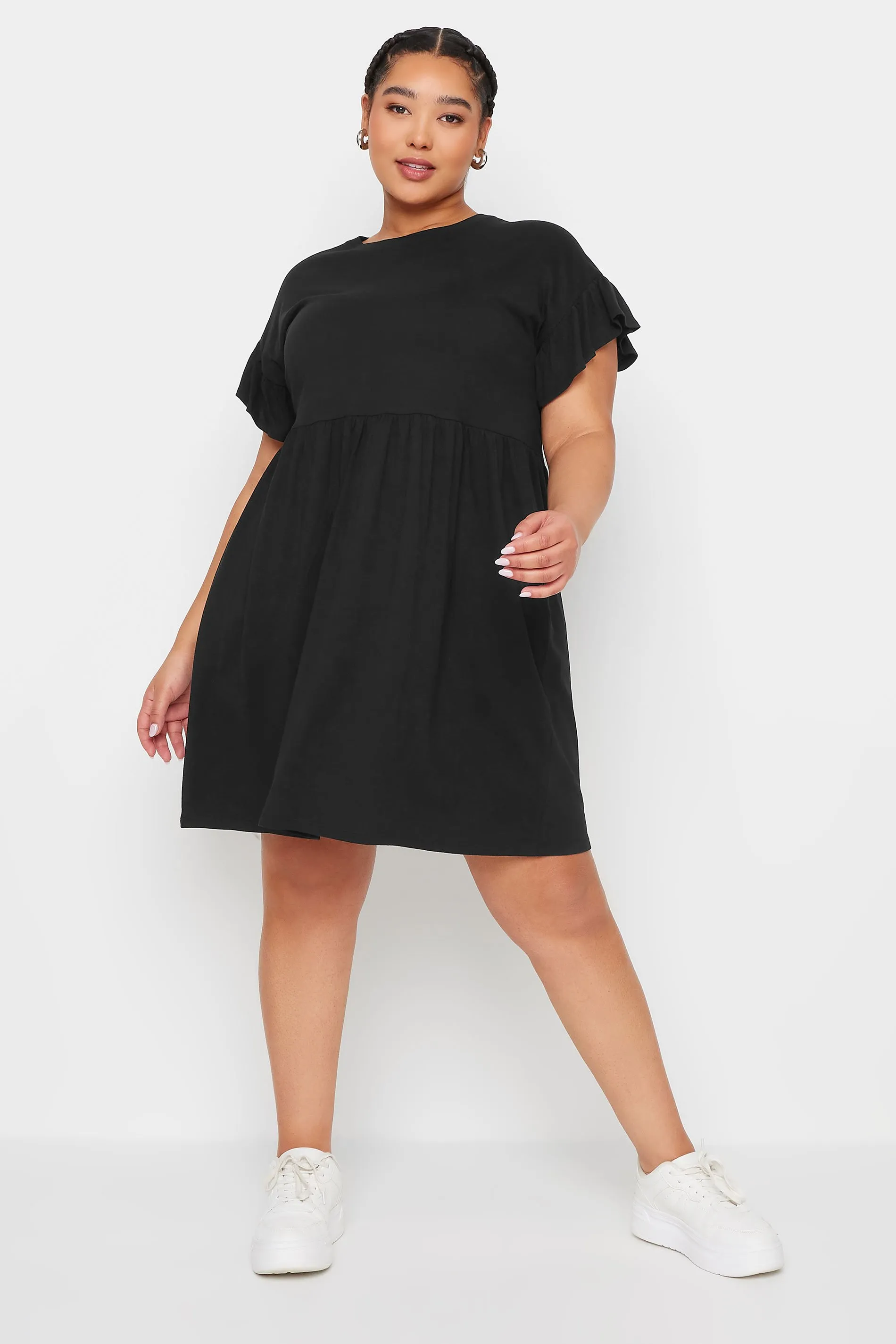 YOURS Curve Black Frill Sleeve Smock Tunic Dress