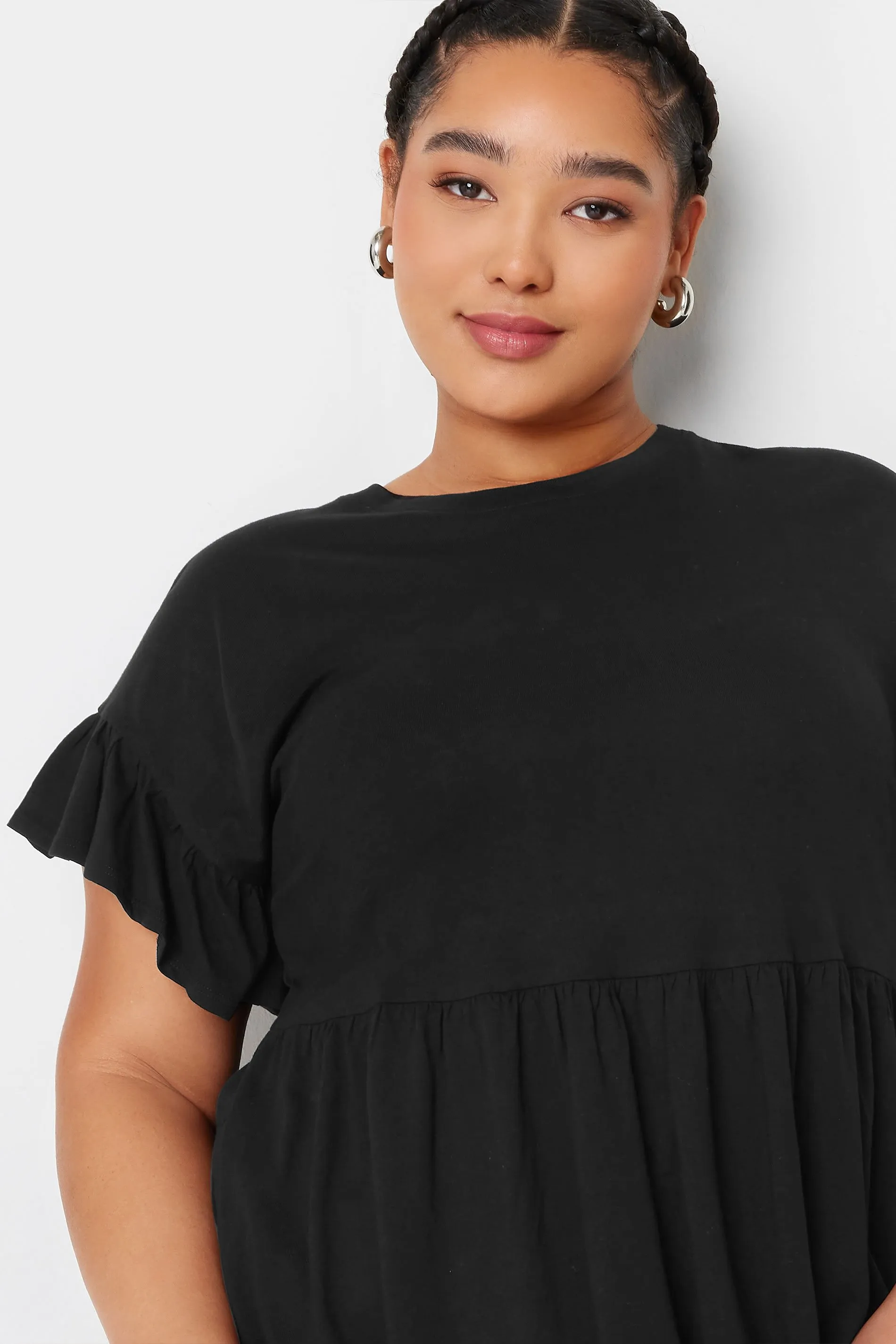 YOURS Curve Black Frill Sleeve Smock Tunic Dress