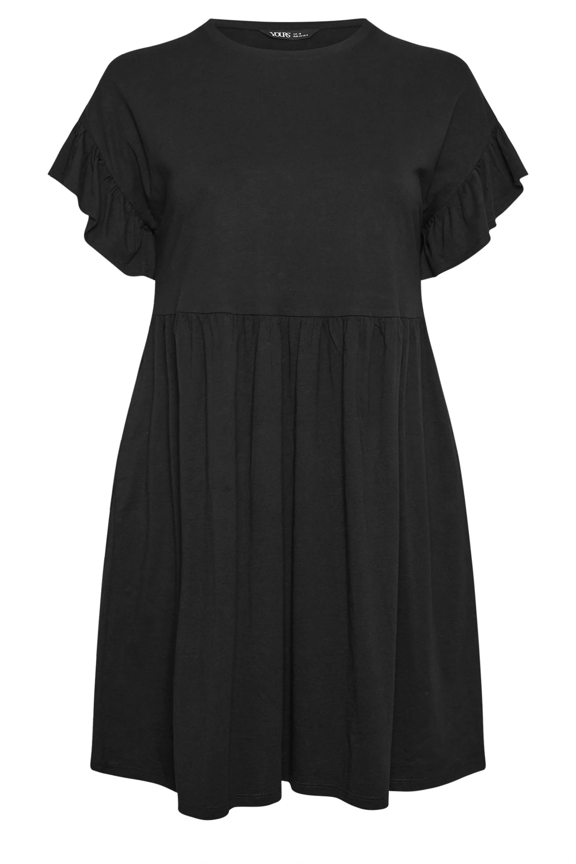 YOURS Curve Black Frill Sleeve Smock Tunic Dress