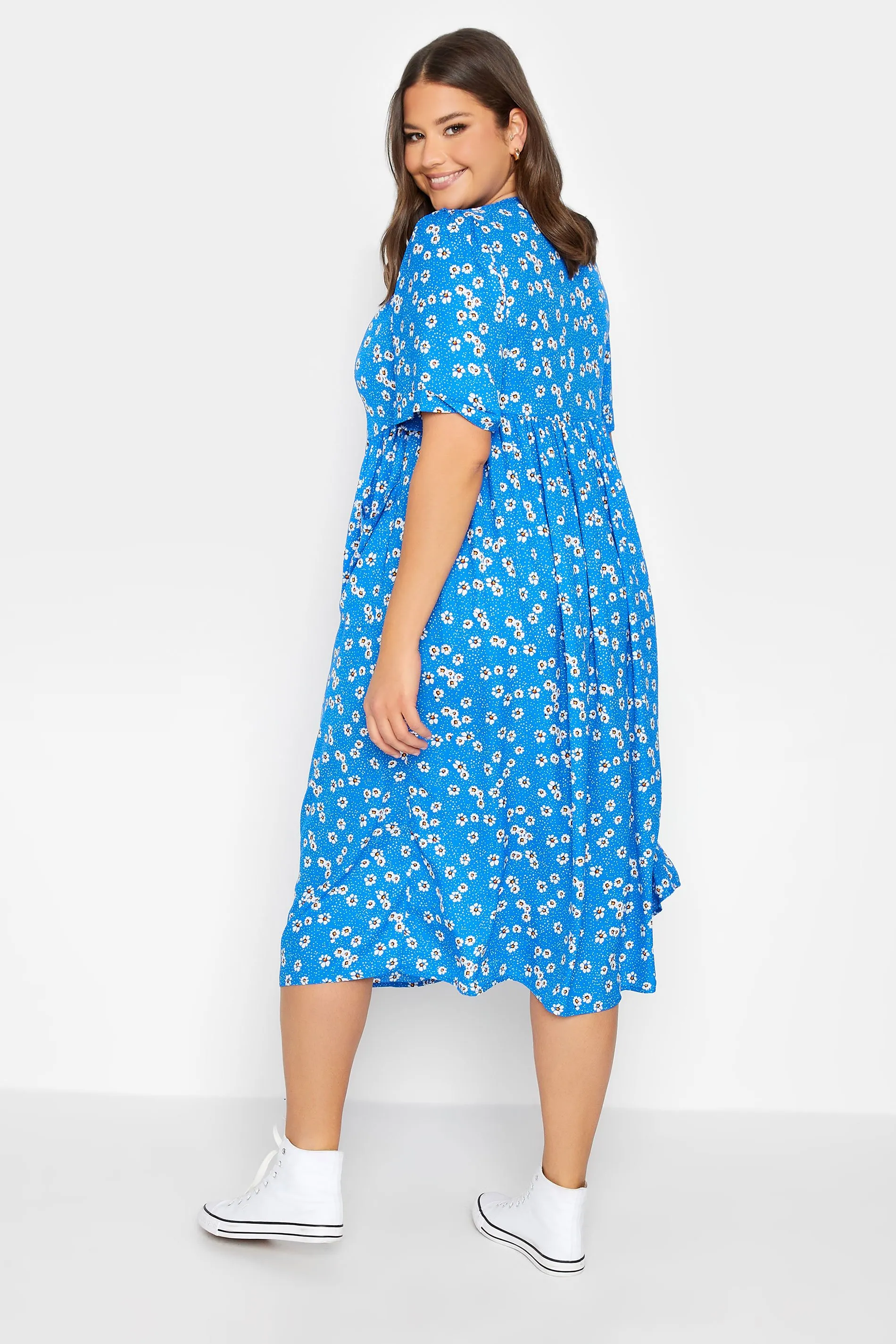 YOURS Curve Blue Daisy Print Smock Dress