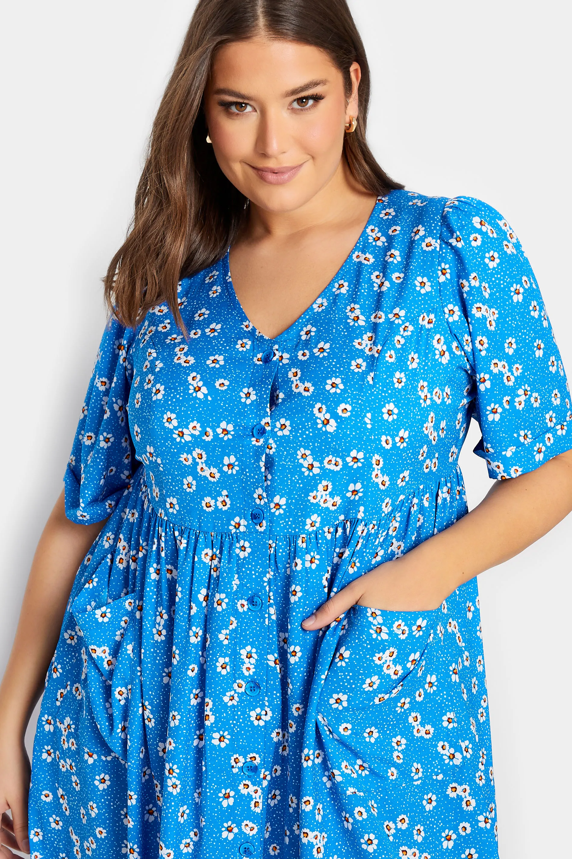 YOURS Curve Blue Daisy Print Smock Dress