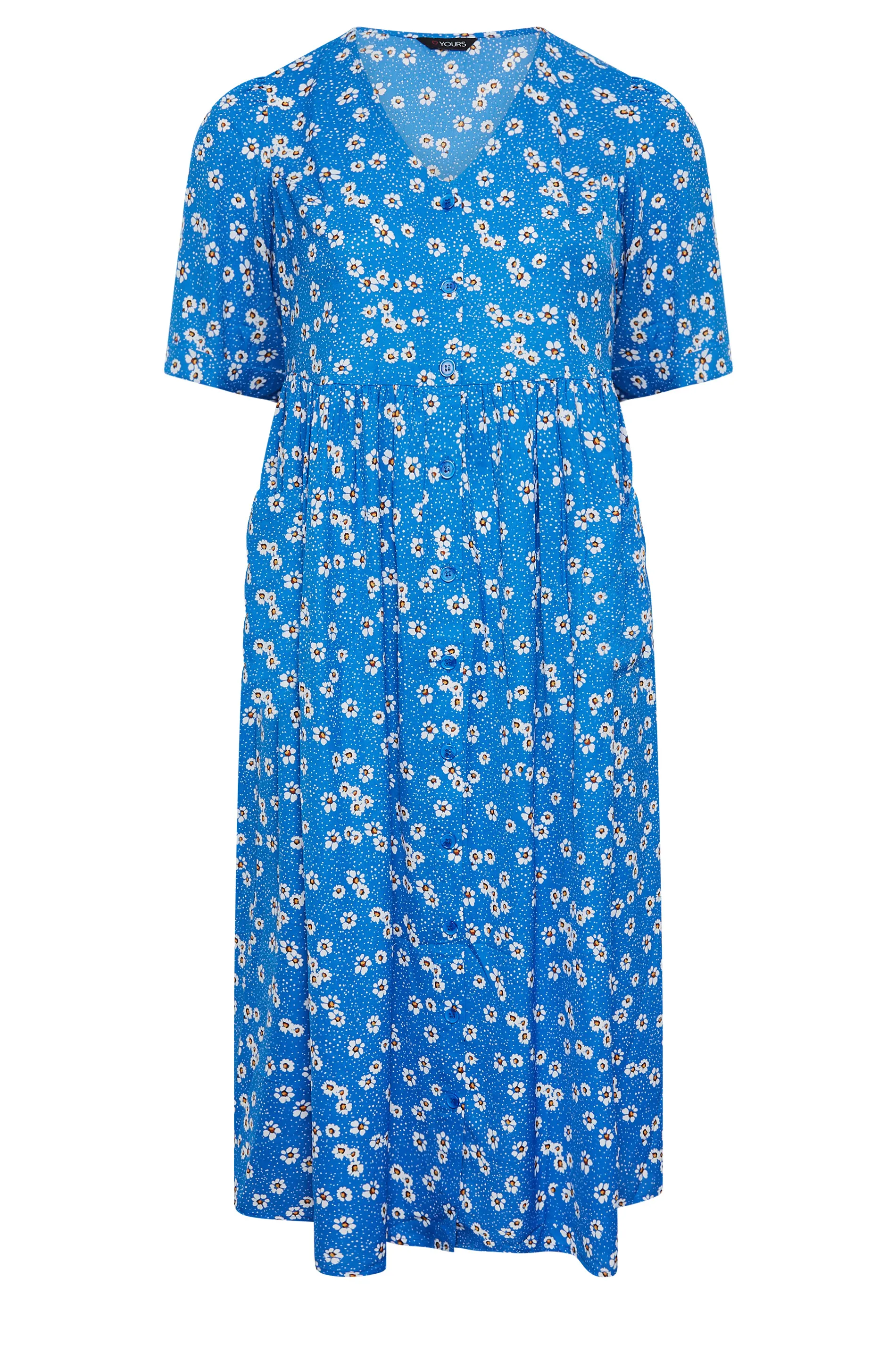 YOURS Curve Blue Daisy Print Smock Dress