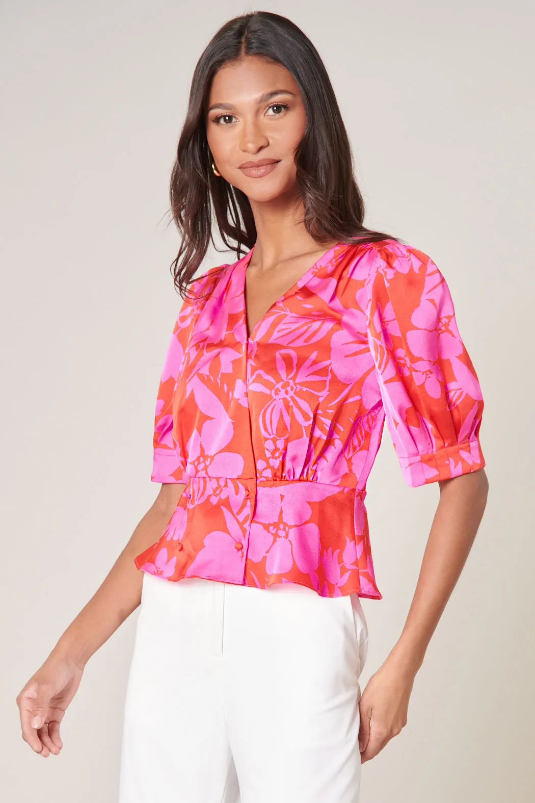 Zadie Floral Puff Sleeve Peplum Blouse